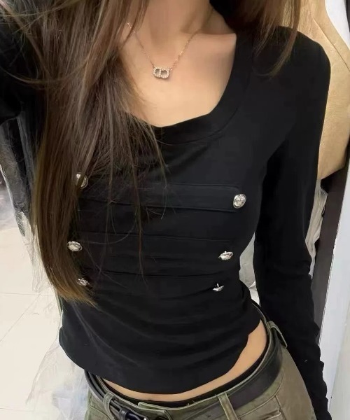 SHEPP(シープ)の「【26年秋冬新作】ナポレオンデザイン スリムフィットロンT(Tシャツ/カットソー・レディース・カーキ/ホワイト/ブラウン/ブラック・F)」の17枚目の写真