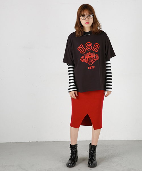 MOUSSY（マウジー）の「SLIT KNIT SK（スカート・レディース・トップグレー/ブラック/ワインレッド・FREE）」の3枚目の写真