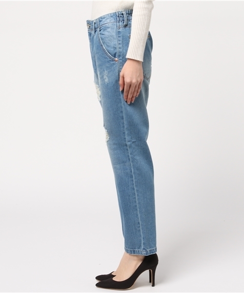 CUBE SUGAR（キューブシュガー）の「10.5ozデニム ダメージ加工イージーテーパードパンツ（デニムパンツ・レディース・ブルー/ネイビー・M/S）」の4枚目の写真