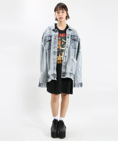 PUNYUS（プニュズ）の「クラッシュデニムジャケット（デニムジャケット・レディース・ライトインディゴブルー/インディゴブルー・3/2/1/4）」の12枚目の写真