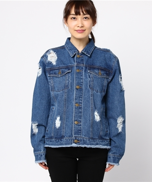 PUNYUS（プニュズ）の「クラッシュデニムジャケット（デニムジャケット・レディース・ライトインディゴブルー/インディゴブルー・3/2/1/4）」の3枚目の写真