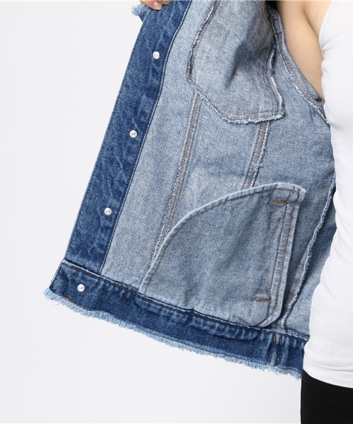 PUNYUS（プニュズ）の「クラッシュデニムジャケット（デニムジャケット・レディース・ライトインディゴブルー/インディゴブルー・3/2/1/4）」の9枚目の写真