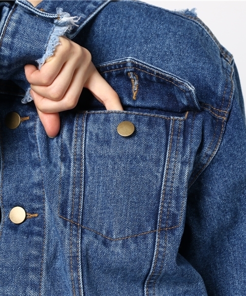 PUNYUS（プニュズ）の「クラッシュデニムジャケット（デニムジャケット・レディース・ライトインディゴブルー/インディゴブルー・3/2/1/4）」の11枚目の写真