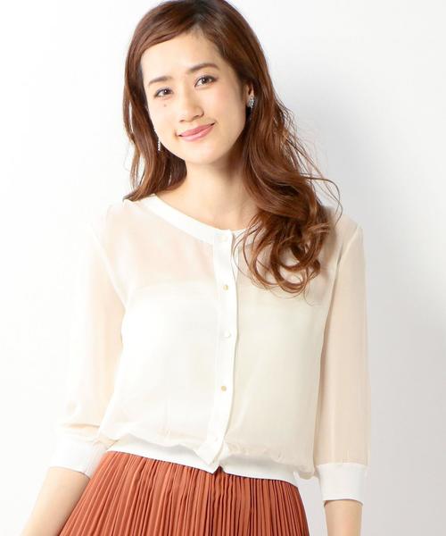 Jewel Changes(ジュエルチェンジズ)の「troisiemechaco ゴールドボタン シースルーカーディガン / トロワズィエムチャコ / 二次会 / 結婚式(カーディガン/ボレロ・レディース・オフホワイト/ブラック・FREE)」の1枚目の写真