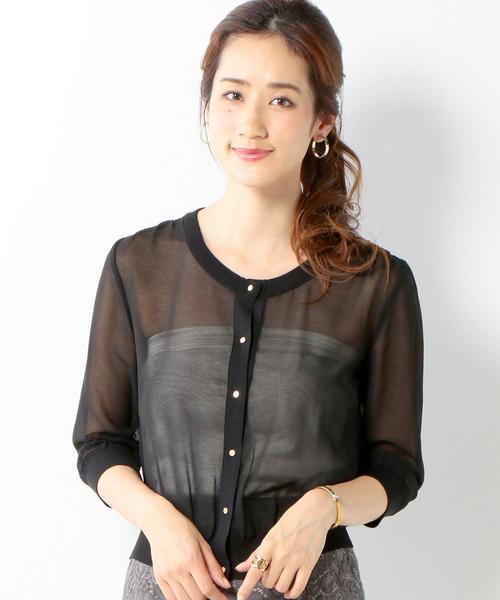 Jewel Changes(ジュエルチェンジズ)の「troisiemechaco ゴールドボタン シースルーカーディガン / トロワズィエムチャコ / 二次会 / 結婚式(カーディガン/ボレロ・レディース・オフホワイト/ブラック・FREE)」の13枚目の写真