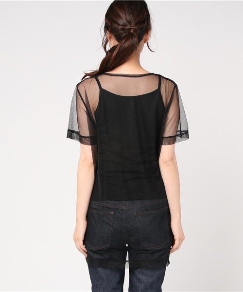 WEGO(ウィゴー)の「WEGO/チュール刺繍レイヤードビッグシルエットTシャツ(Tシャツ/カットソー・レディース・オフホワイト/ブラック・FREE)」の14枚目の写真