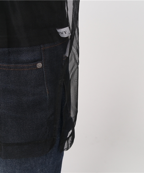 WEGO(ウィゴー)の「WEGO/チュール刺繍レイヤードビッグシルエットTシャツ(Tシャツ/カットソー・レディース・オフホワイト/ブラック・FREE)」の5枚目の写真