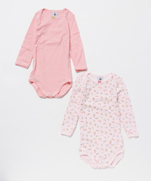 PETIT BATEAU | ピコレースプリント＆ミラレ長袖ボディ２枚組(肌着)