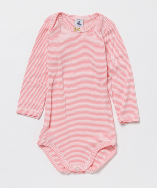 PETIT BATEAU（プチバトー）の「ピコレースプリント＆ミラレ長袖ボディ２枚組（肌着・キッズ・ピンク系その他・18MONTH/24MONTH）」の2枚目の写真