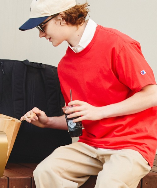 Champion（チャンピオン）の「Champion Authentic T-SHIRTS/ チャンピオン コットン Tシャツ(1/2スリーブ)（Tシャツ/カットソー・メンズ・ブラック/グレー/ヘザーチャコール/ダークグリーン/ホワイト/ネイビー/ワイン/ロイヤルブルー/パープル/レッド/オレンジ/アッシュ/ライトブルー・L/XL/XXL/M/S）」の18枚目の写真