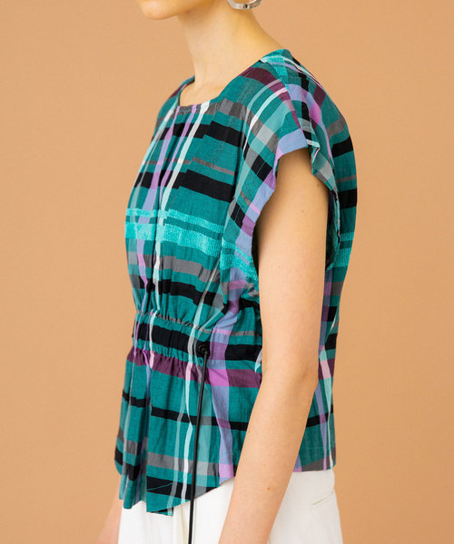 UNITED TOKYO（ユナイテッドトウキョウ）の「チェックギャザーブラウス（シャツ/ブラウス・レディース・グリーン/ブラック・1）」の6枚目の写真