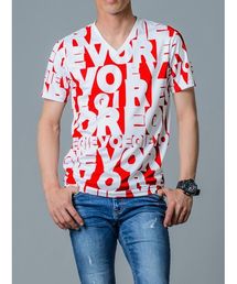 【REGIEVO】REGIEVOロゴ総柄VネックTシャツ