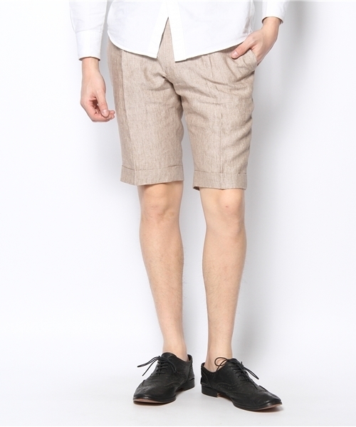 NANO universe(ナノユニバース)の「AQUOIBONISTE(アクアボニスト)/ hand made short PT(スラックス・メンズ・ベージュ/グリーン・44/46/48)」の1枚目の写真