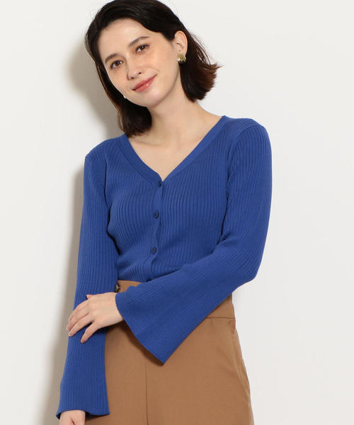 green label relaxing（グリーンレーベルリラクシング）の「[手洗い可能] KFC ソデフレア Vネック カーディガン ◆（カーディガン/ボレロ・レディース・ベージュ/ネイビー/ピンク/コバルトブルー・FREE）」の3枚目の写真