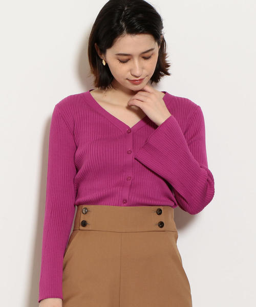 green label relaxing（グリーンレーベルリラクシング）の「[手洗い可能] KFC ソデフレア Vネック カーディガン ◆（カーディガン/ボレロ・レディース・ベージュ/ネイビー/ピンク/コバルトブルー・FREE）」の4枚目の写真