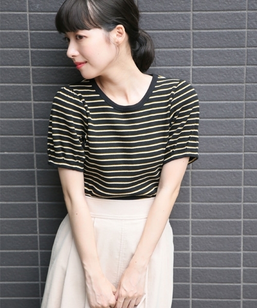 LOWRYS FARM（ローリーズファーム）の「リブタックＴシャツ　803219（Tシャツ/カットソー・レディース・オフホワイト/ブラック/ベージュ系その他/パープル系その他/マルチ・MEDIUM/LARGE）」の4枚目の写真