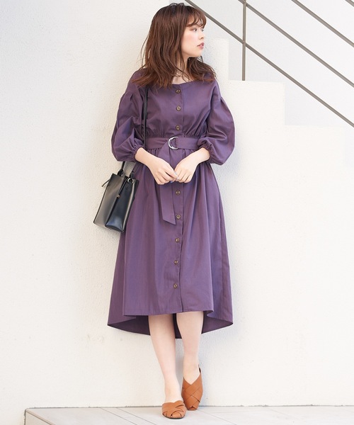 natural couture（ナチュラルクチュール）の「スクエアネックフロント釦ワンピース（ワンピース・レディース・ブラック/ベージュ/パープル/ブラック系その他/イエロー系その他・FREE）」の4枚目の写真