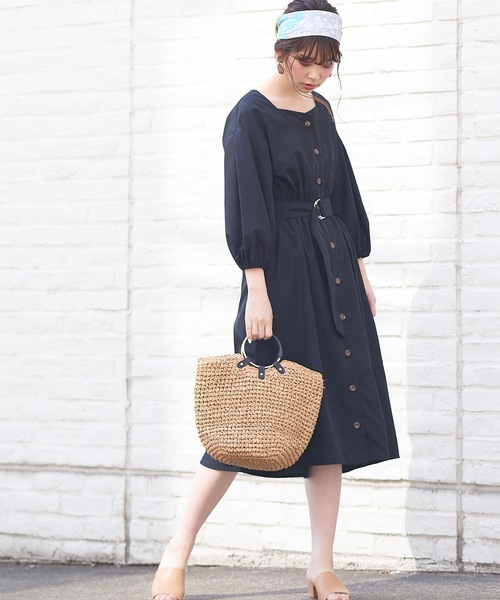 natural couture（ナチュラルクチュール）の「スクエアネックフロント釦ワンピース（ワンピース・レディース・ブラック/ベージュ/パープル/ブラック系その他/イエロー系その他・FREE）」の13枚目の写真