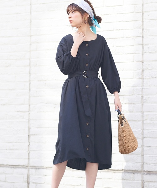 natural couture（ナチュラルクチュール）の「スクエアネックフロント釦ワンピース（ワンピース・レディース・ブラック/ベージュ/パープル/ブラック系その他/イエロー系その他・FREE）」の14枚目の写真