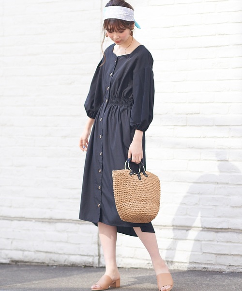 natural couture（ナチュラルクチュール）の「スクエアネックフロント釦ワンピース（ワンピース・レディース・ブラック/ベージュ/パープル/ブラック系その他/イエロー系その他・FREE）」の15枚目の写真