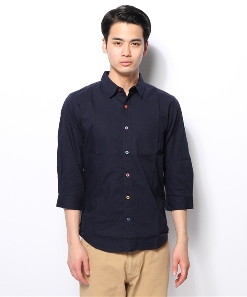 WEGO（ウィゴー）の「WEGO/カラフルボタン7分袖シャツ（シャツ/ブラウス・メンズ・ホワイト/ネイビー/イエロー/オレンジ/ライトピンク/ターコイズブルー/ワイン/グリーン・LARGE/MEDIUM/SMALL）」の17枚目の写真