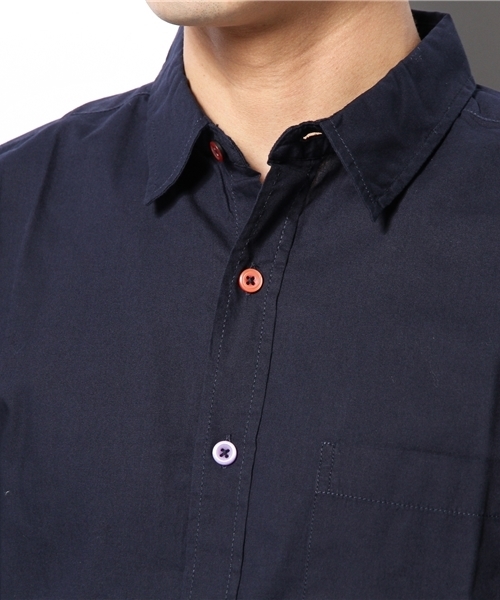 WEGO（ウィゴー）の「WEGO/カラフルボタン7分袖シャツ（シャツ/ブラウス・メンズ・ホワイト/ネイビー/イエロー/オレンジ/ライトピンク/ターコイズブルー/ワイン/グリーン・LARGE/MEDIUM/SMALL）」の13枚目の写真