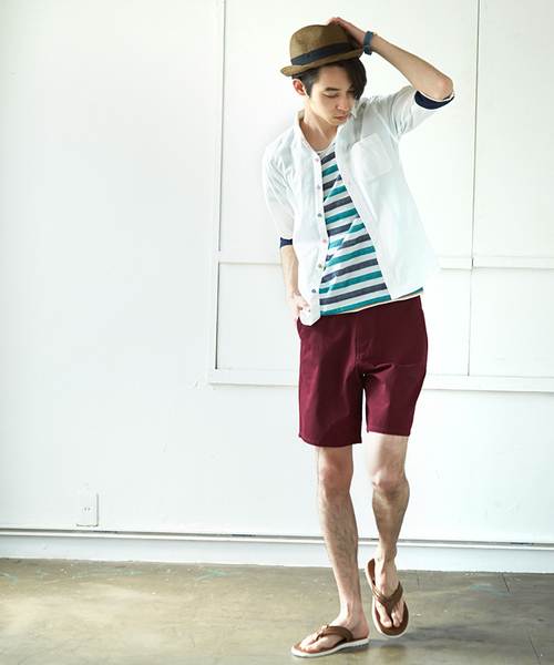 WEGO（ウィゴー）の「WEGO/カラフルボタン7分袖シャツ（シャツ/ブラウス・メンズ・ホワイト/ネイビー/イエロー/オレンジ/ライトピンク/ターコイズブルー/ワイン/グリーン・LARGE/MEDIUM/SMALL）」の20枚目の写真