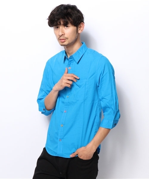 WEGO（ウィゴー）の「WEGO/カラフルボタン7分袖シャツ（シャツ/ブラウス・メンズ・ホワイト/ネイビー/イエロー/オレンジ/ライトピンク/ターコイズブルー/ワイン/グリーン・LARGE/MEDIUM/SMALL）」の22枚目の写真