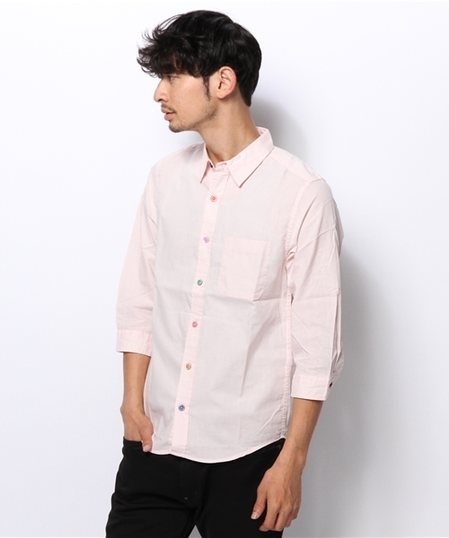 WEGO（ウィゴー）の「WEGO/カラフルボタン7分袖シャツ（シャツ/ブラウス・メンズ・ホワイト/ネイビー/イエロー/オレンジ/ライトピンク/ターコイズブルー/ワイン/グリーン・LARGE/MEDIUM/SMALL）」の21枚目の写真