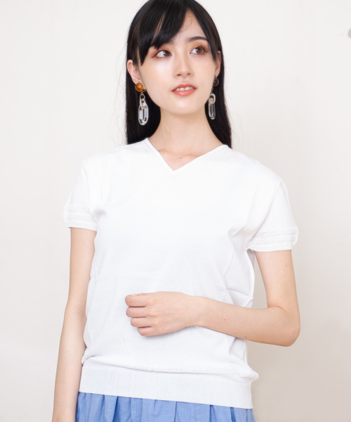 GGD SELECT（ジージーディー　セレクト）の「メッシュニット半袖（ニット/セーター・レディース・ブラック/ブルー/グリーン/イエロー/ホワイト・LARGE/MEDIUM）」の2枚目の写真