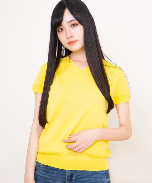 GGD SELECT（ジージーディー　セレクト）の「メッシュニット半袖（ニット/セーター・レディース・ブラック/ブルー/グリーン/イエロー/ホワイト・LARGE/MEDIUM）」の5枚目の写真