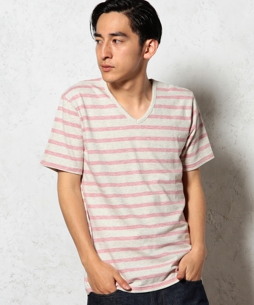 green label relaxing（グリーンレーベルリラクシング）の「MELANGE SLUB BOR V/N S/S Tシャツ ◆（Tシャツ/カットソー・メンズ・ブラック/ネイビー/ケリー/ピンク・LARGE/SMALL/MEDIUM/X-LARGE）」の4枚目の写真