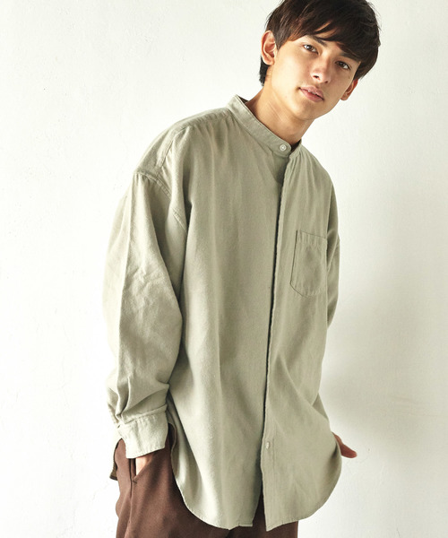 Rocky Monroe(ロッキーモンロー)の「コットンフランネルビッグバンドカラー ネルシャツ(シャツ/ブラウス)」|ベージュ