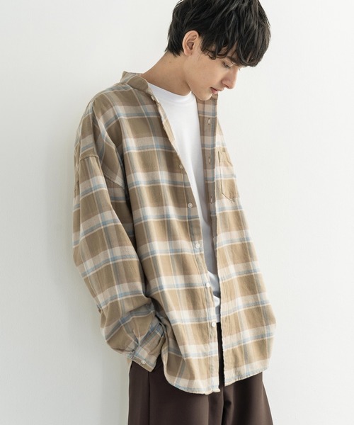 Rocky Monroe(ロッキーモンロー)の「コットンフランネルビッグバンドカラー ネルシャツ(シャツ/ブラウス)」|ベージュ系その他