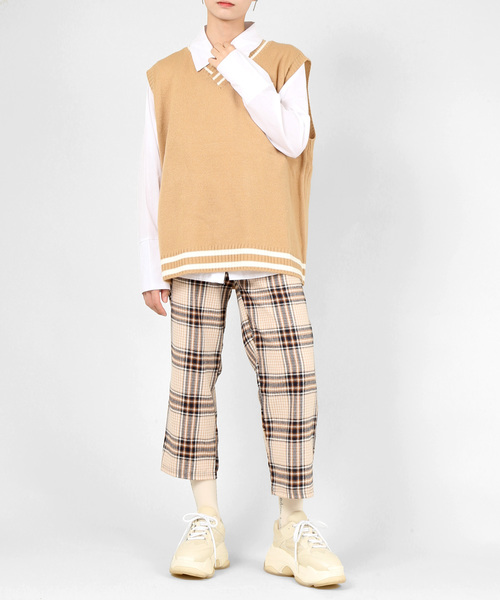 DING（ディング）の「DING/チェック柄イージーパンツ2（その他パンツ・レディース・ネイビー/ブラウン/ベージュ・FREE）」の5枚目の写真