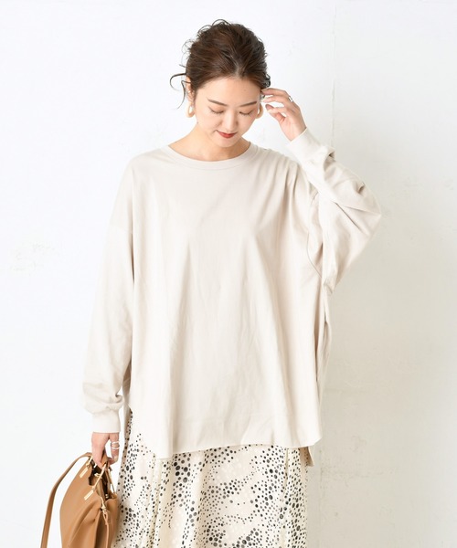 DouDou（ドゥドゥ）の「BIG T（Tシャツ/カットソー・レディース・ブラック/ベージュ/ブラウン/キャメル/グレイッシュベージュ/オフホワイト・FREE）」の4枚目の写真