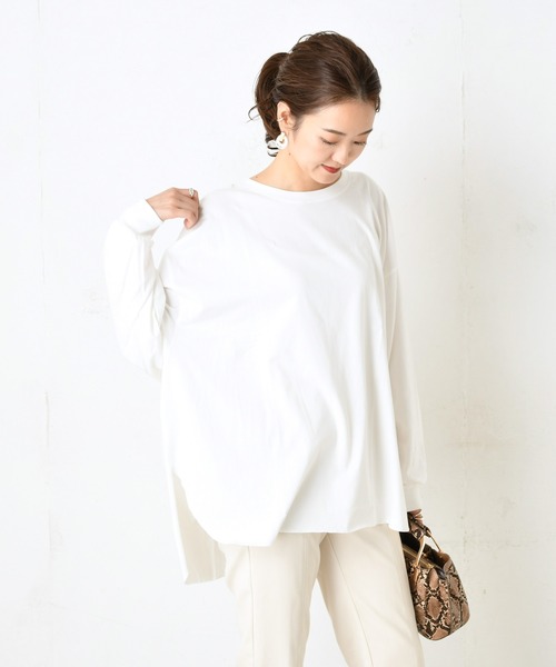 DouDou（ドゥドゥ）の「BIG T（Tシャツ/カットソー・レディース・ブラック/ベージュ/ブラウン/キャメル/グレイッシュベージュ/オフホワイト・FREE）」の2枚目の写真