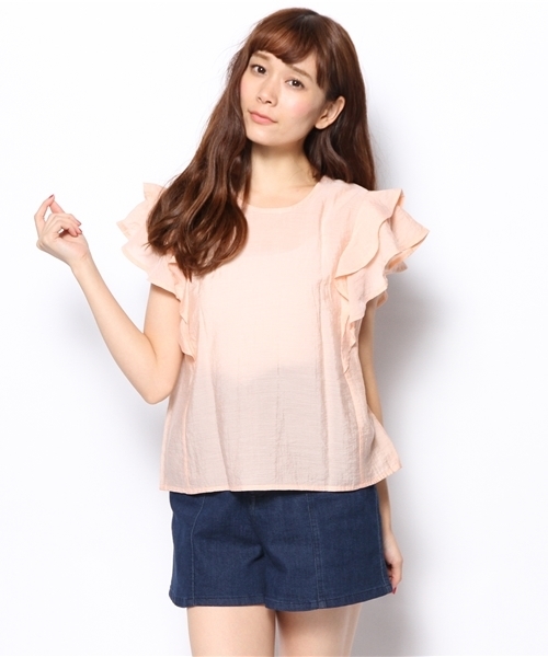 mystic(ミスティック)の「肩フリルパフスリーブプルオーバー(シャツ/ブラウス・レディース・グリーン/ブラック/ベージュ/オフホワイト/ピンク・フリ-)」の5枚目の写真