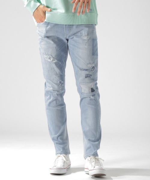 BAYFLOW｜ダメージリペアテーパードデニムw23ベイフローロンハーマン BAYFLOW（ベイフロー）の「ソフトデニムテーパード（デニムパンツ