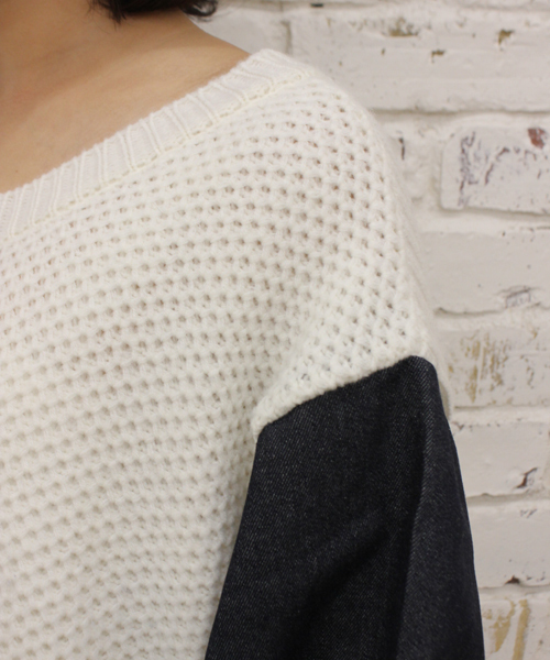 Kastane（カスタネ）の「【Kastane】デニム袖ニットプルオーバー（ニット/セーター・レディース・ホワイト/ブラック/グレー・FREE）」の12枚目の写真