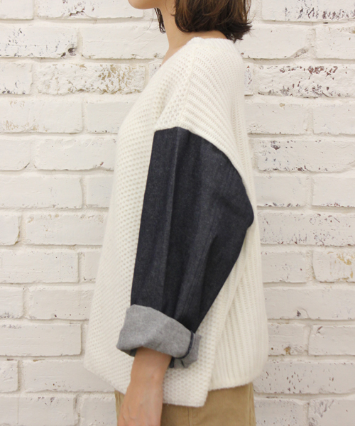 Kastane（カスタネ）の「【Kastane】デニム袖ニットプルオーバー（ニット/セーター・レディース・ホワイト/ブラック/グレー・FREE）」の14枚目の写真