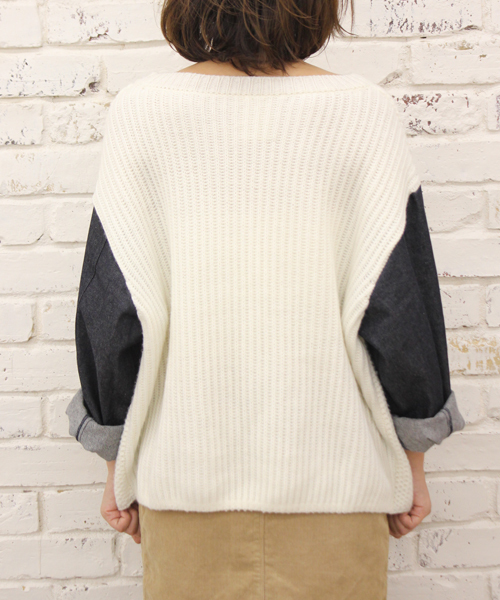 Kastane（カスタネ）の「【Kastane】デニム袖ニットプルオーバー（ニット/セーター・レディース・ホワイト/ブラック/グレー・FREE）」の15枚目の写真