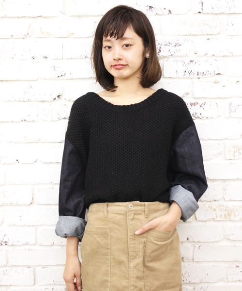 Kastane（カスタネ）の「【Kastane】デニム袖ニットプルオーバー（ニット/セーター・レディース・ホワイト/ブラック/グレー・FREE）」の4枚目の写真