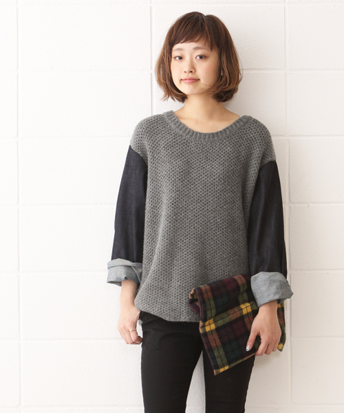 Kastane（カスタネ）の「【Kastane】デニム袖ニットプルオーバー（ニット/セーター・レディース・ホワイト/ブラック/グレー・FREE）」の17枚目の写真