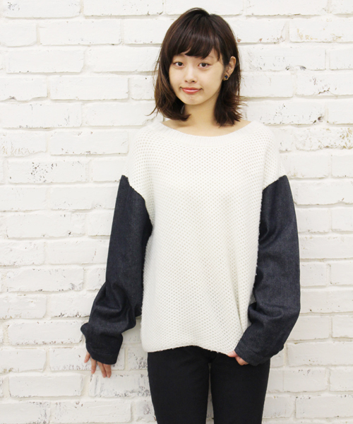 Kastane（カスタネ）の「【Kastane】デニム袖ニットプルオーバー（ニット/セーター・レディース・ホワイト/ブラック/グレー・FREE）」の18枚目の写真