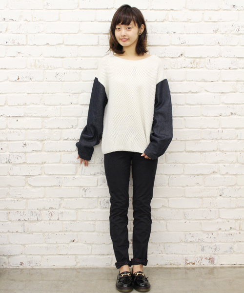Kastane（カスタネ）の「【Kastane】デニム袖ニットプルオーバー（ニット/セーター・レディース・ホワイト/ブラック/グレー・FREE）」の19枚目の写真