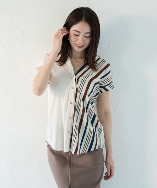 LOUNGEDRESS（ラウンジドレス）の「バイカラーフレンチブラウス（シャツ/ブラウス・レディース・ベージュ/アイボリー・FREE）」の6枚目の写真