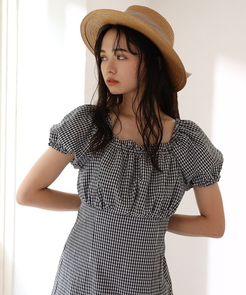 one after another NICE CLAUP(ワンアフターアナザーナイスクラップ)の「【WEB限定色】パフスリーブワンピース(ワンピース・レディース・ライトブルー/ブラック/ブラック系その他/ブルー系その他/ブルー系その他2/チェック・FREE)」の6枚目の写真
