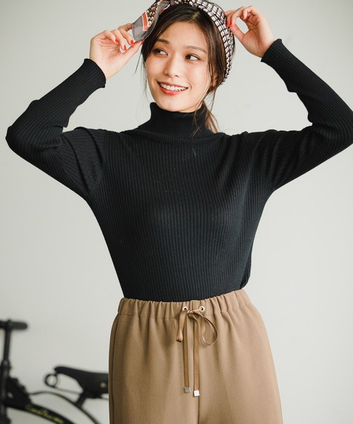 BAYFLOW（ベイフロー）の「シルクMIXリブタートル（ニット/セーター・レディース・ブラック/パープル/ブラウン/オフホワイト・SMALL/MEDIUM）」の3枚目の写真