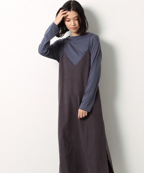LAKOLE(ラコレ)の「エコスエードキャミソールワンピース / LAKOLE(ワンピース・レディース・ベージュ/チャコール/サンドグレー・MEDIUM/SMALL)」の3枚目の写真